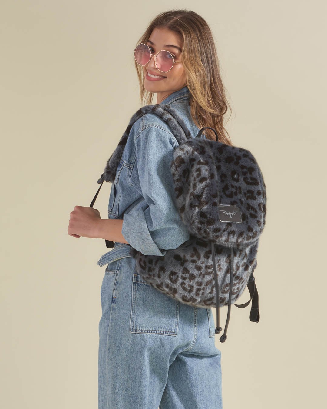 brown leopard print faux fur mini backpack Slate Leopard Faux Fur Backpack