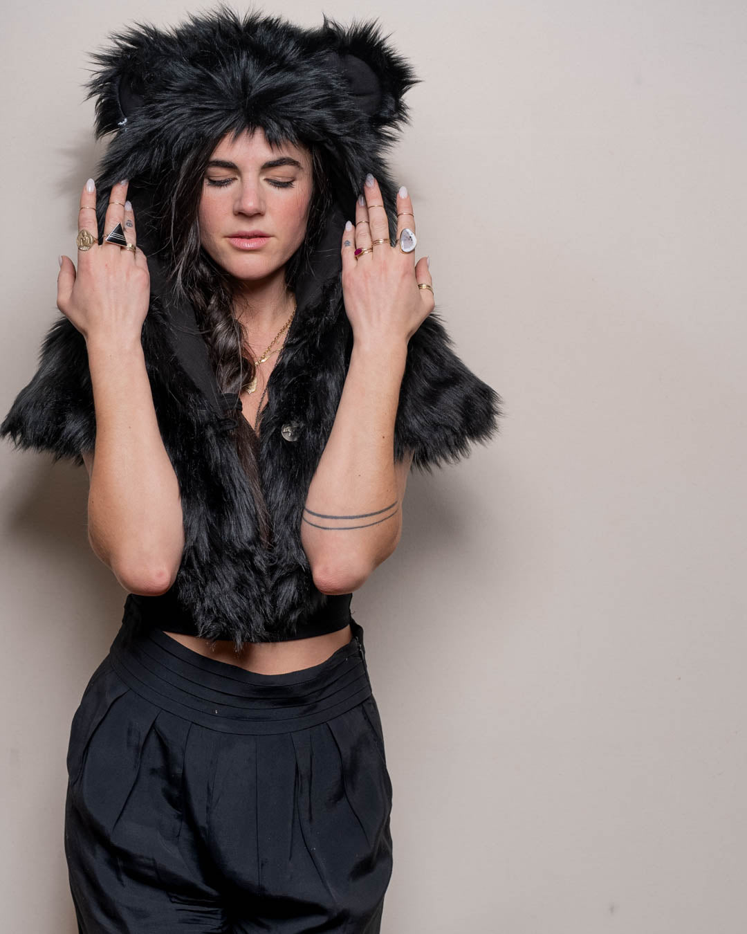 Black Bear Faux Fur Women's Shawl, Hood & Ears | SpiritHoods