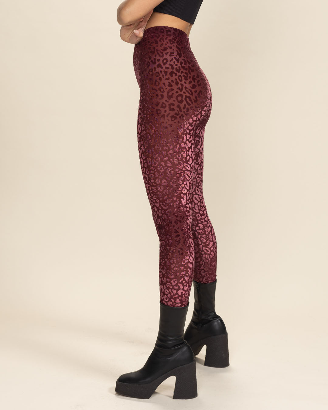 Crimson Leopard Burnout Velvet High Rise Leggings | Women's
