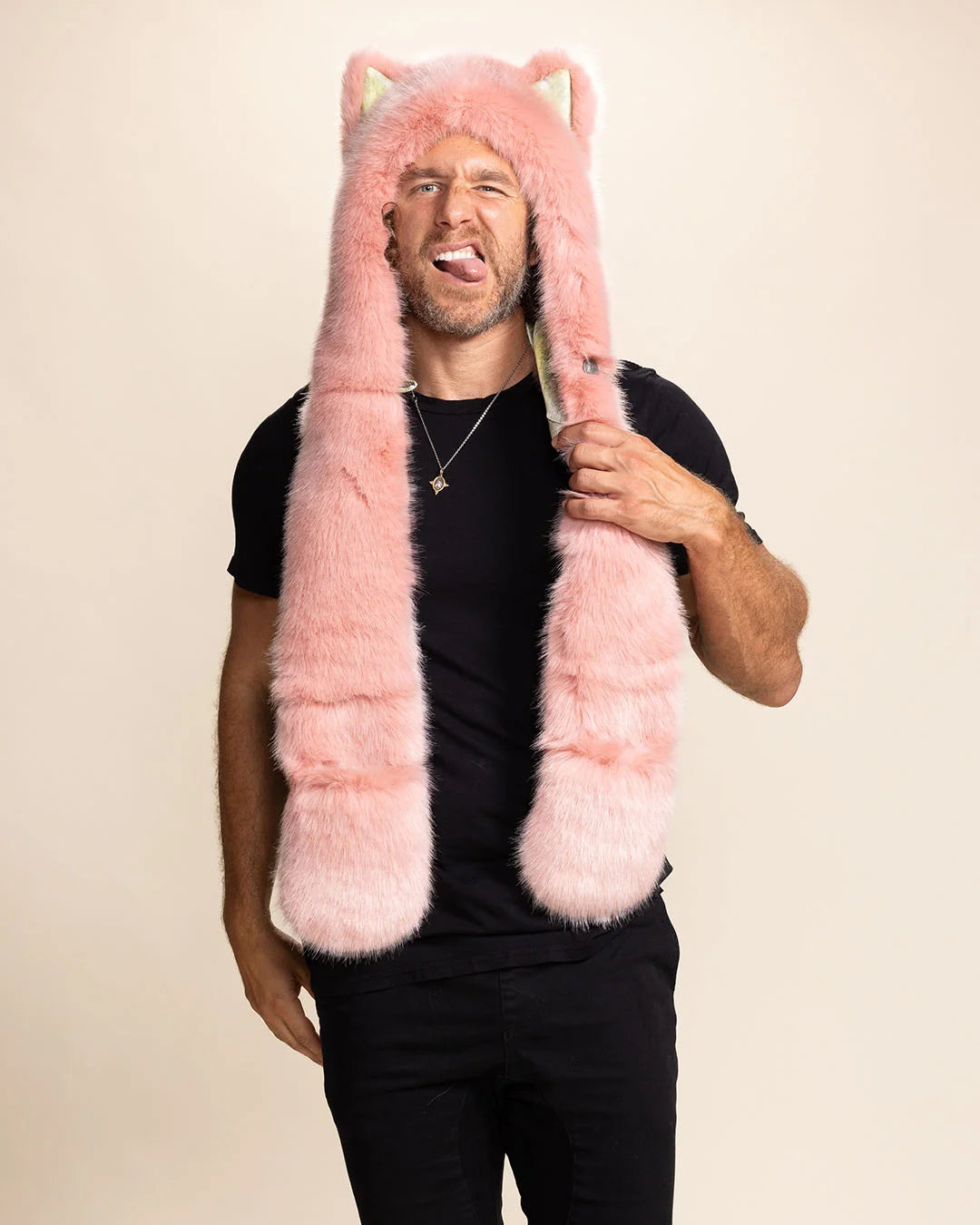Pink Caribbean Wolf Faux Fur Hood | Men's