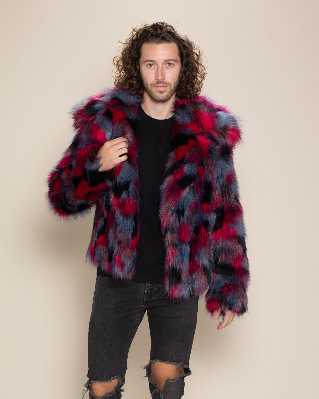 Crimson Cat Collared Collector Edition Faux Fur Waist Jacket | Men&#39;s