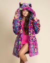 Classic Women's Pink & Blue Faux Fur Coat | Neon Disco Cat