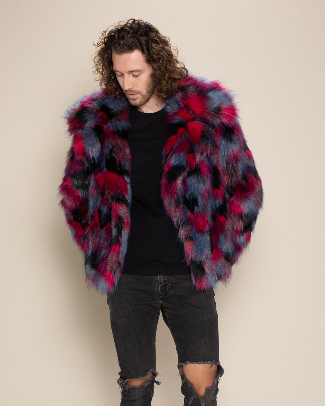 Crimson Cat Collared Collector Edition Faux Fur Waist Jacket | Men&#39;s