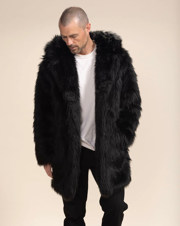 Men's Black Faux Fur Coat With Hood Black Wolf SpiritHoods