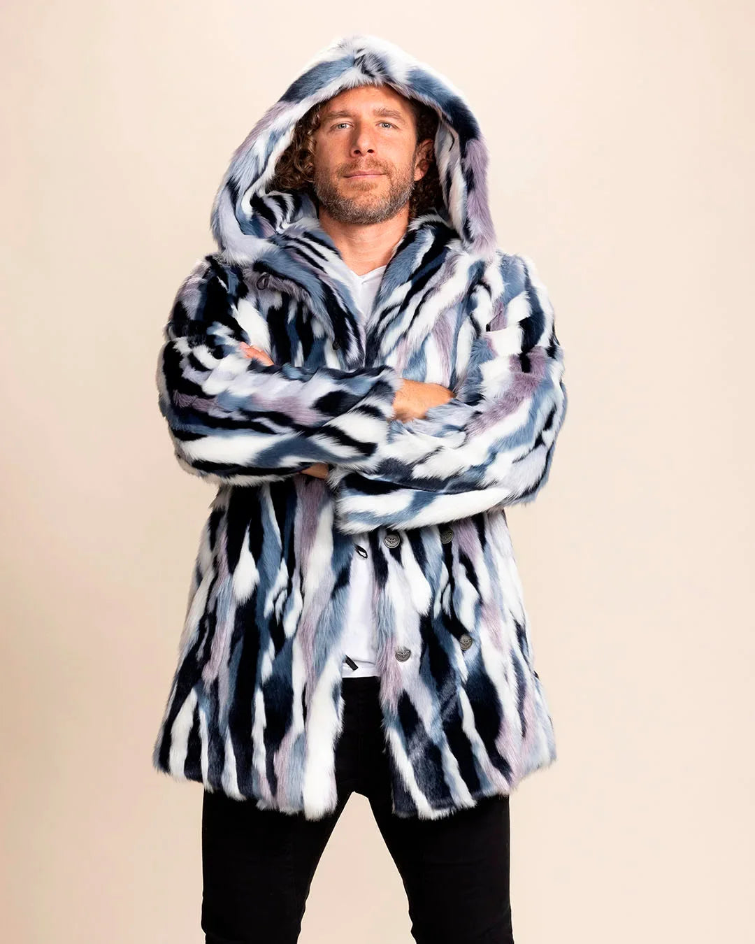 Hooded Men's Faux Fur Coat | Blue Lucky Rabbit