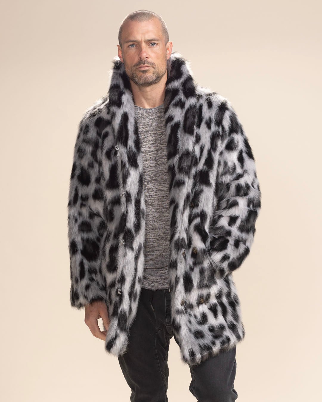 Men's Faux Fur Coat | Himalayan Snow Leopard S / grey/gray/black Men's Faux Fur Coat | Himalayan Snow Leopard S / grey/gray/black
