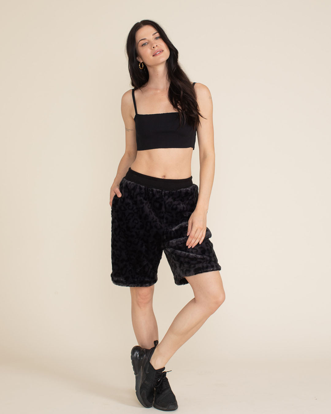 Slate Leopard Ultra Soft Faux Fur Sweat Shorts | Women&#39;s
