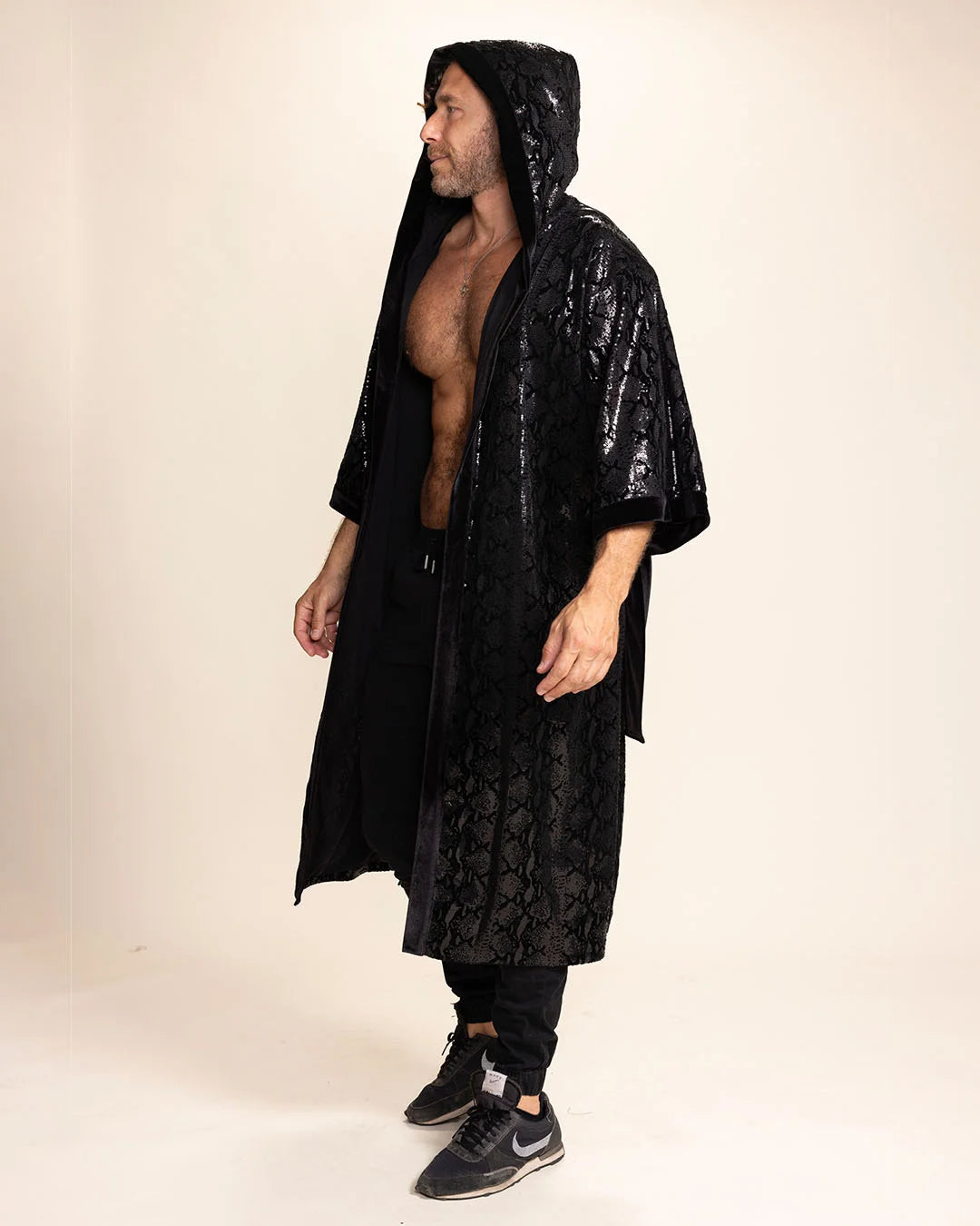 Men's Sequin Kimono | Black Snakeskin