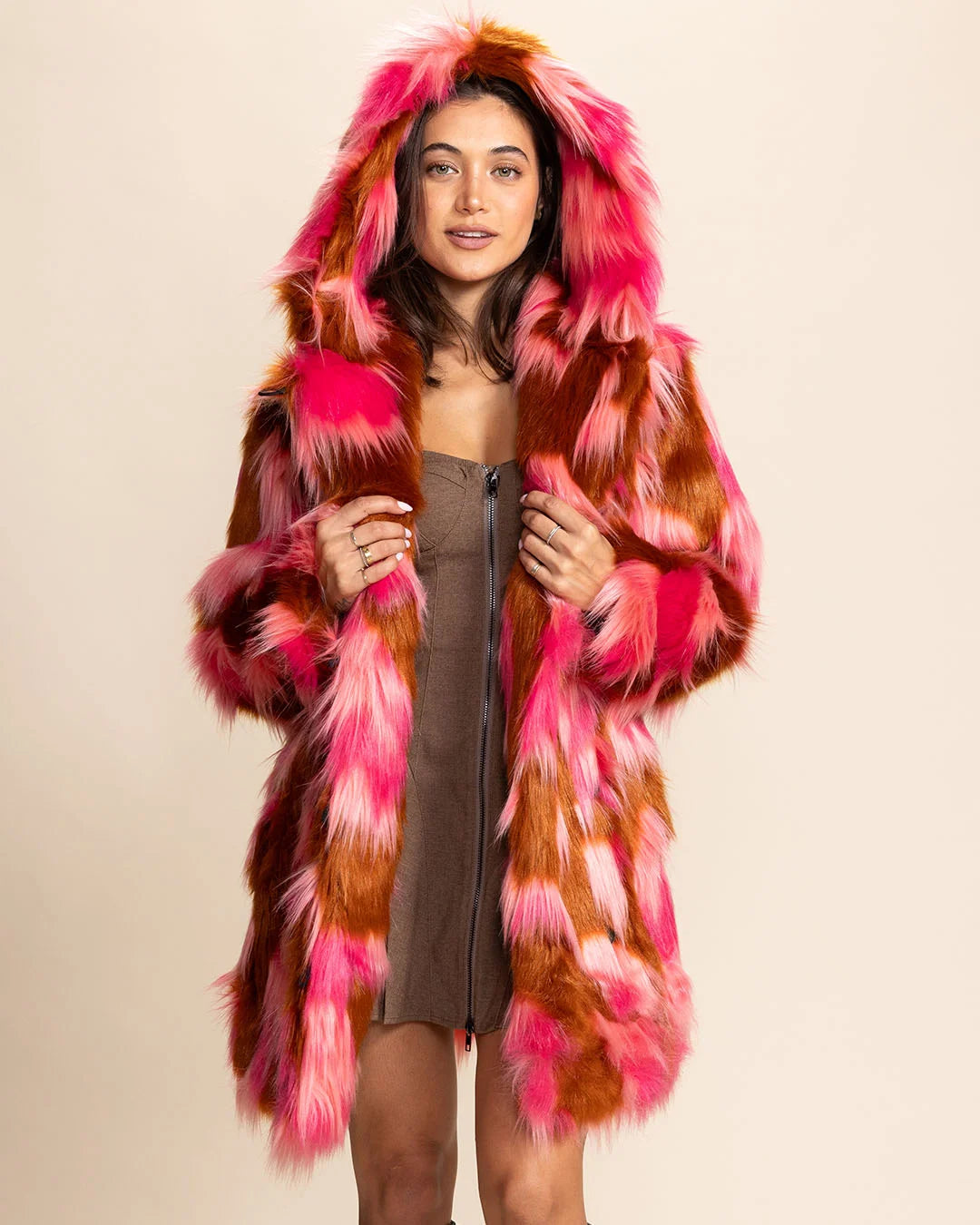 *One Of A Kind* Hooded Faux Fur Coat | Pink Rose Butterfly
