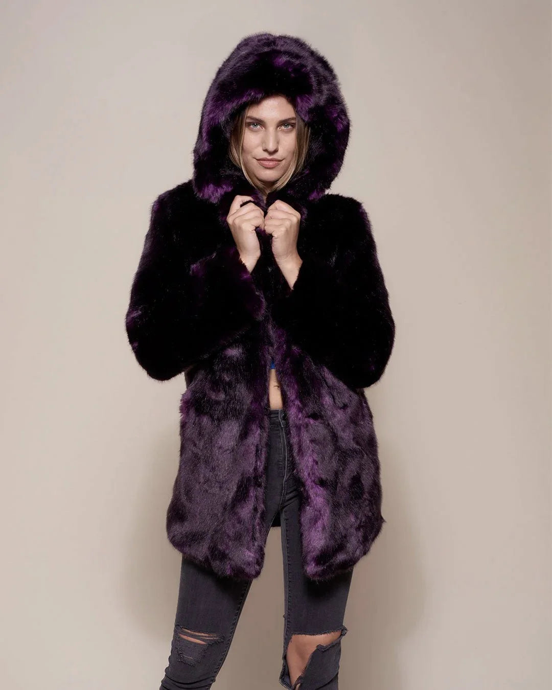 Hooded Women's Faux Fur Coat | Midnight Wolf | Made-To-Order