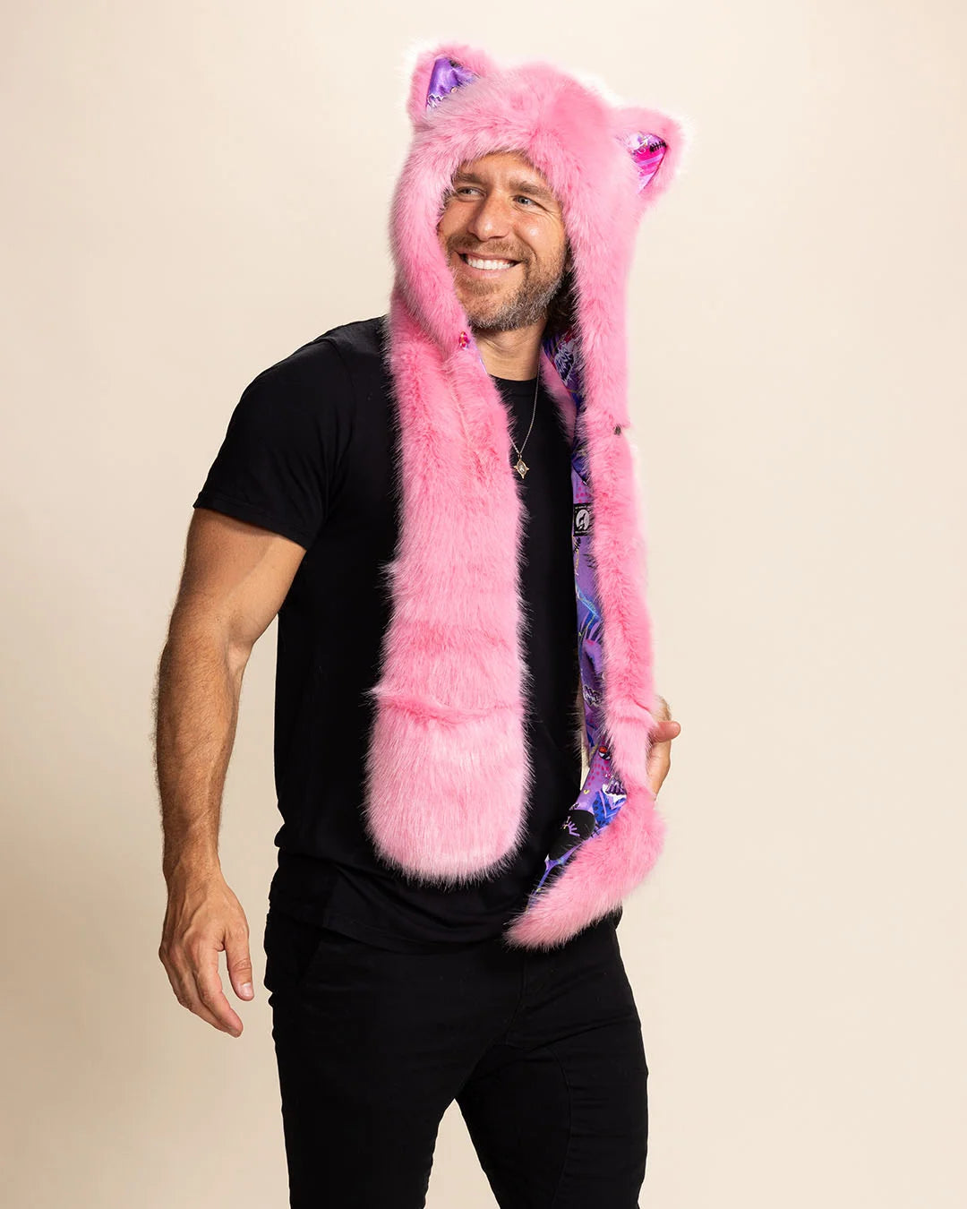 Pink Alley Cat Faux Fur Hood | Men's