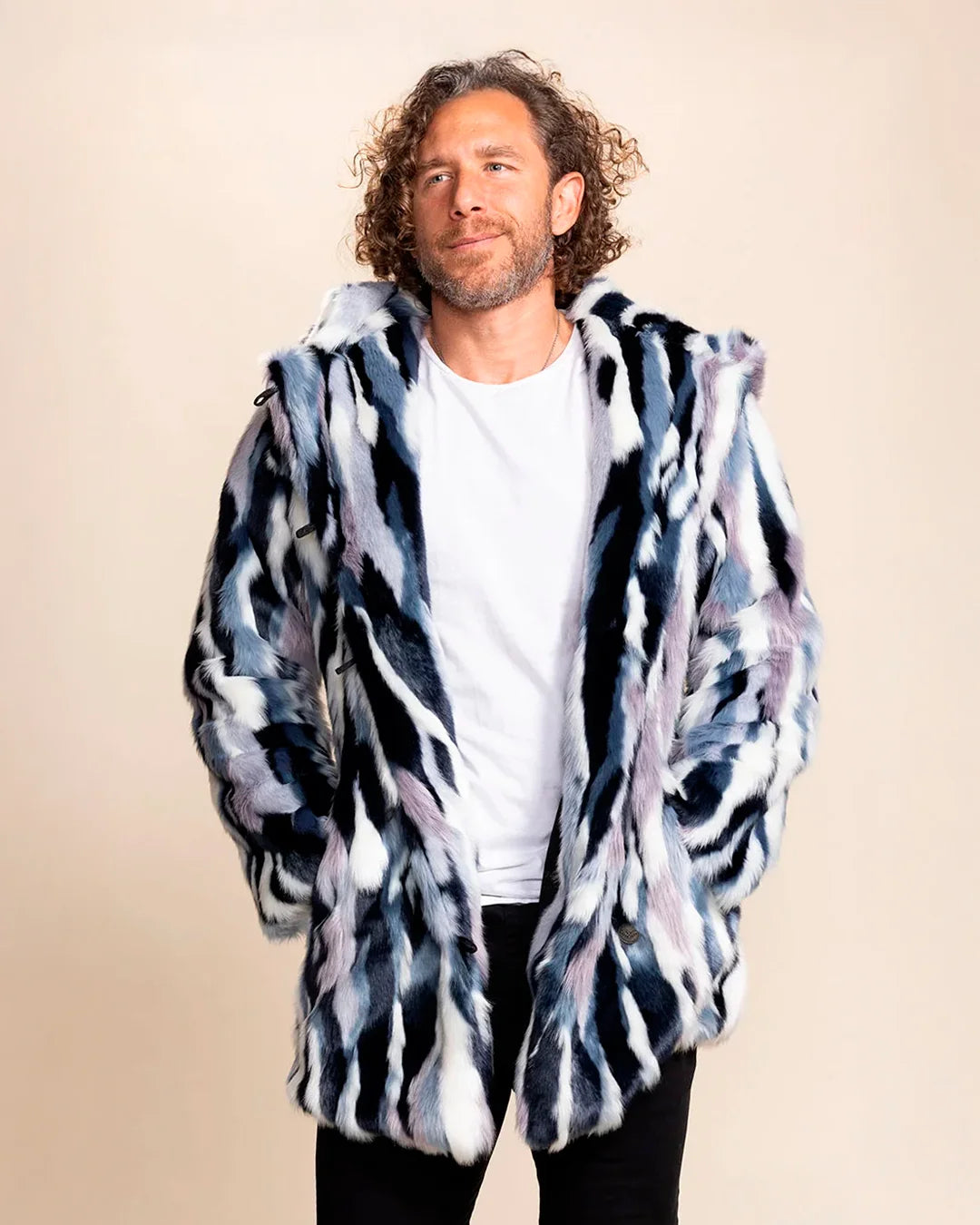 Hooded Men's Faux Fur Coat | Blue Lucky Rabbit
