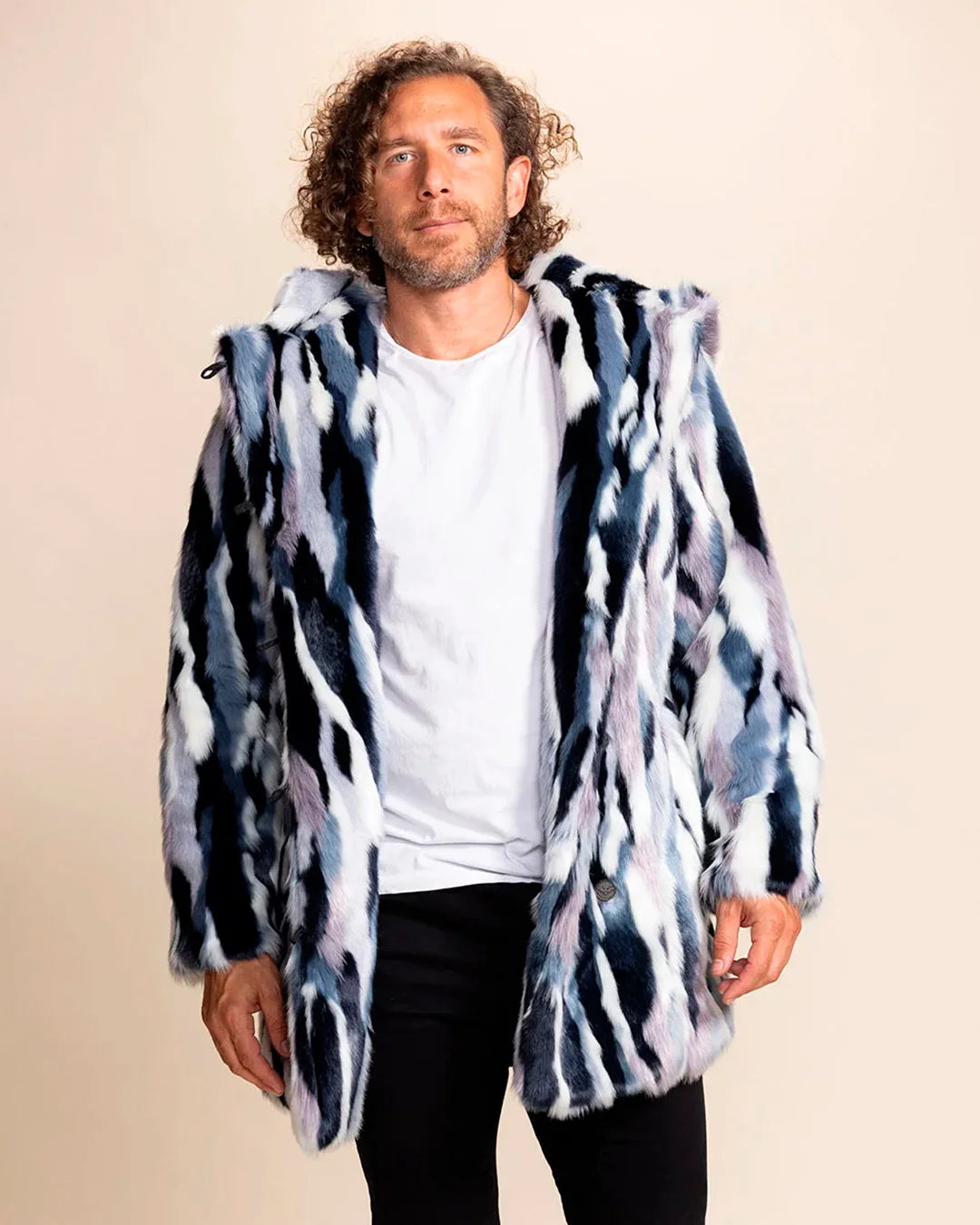 Hooded Men's Faux Fur Coat | Blue Lucky Rabbit