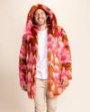 *One Of A Kind* Hooded Faux Fur Coat | Pink Rose Butterfly