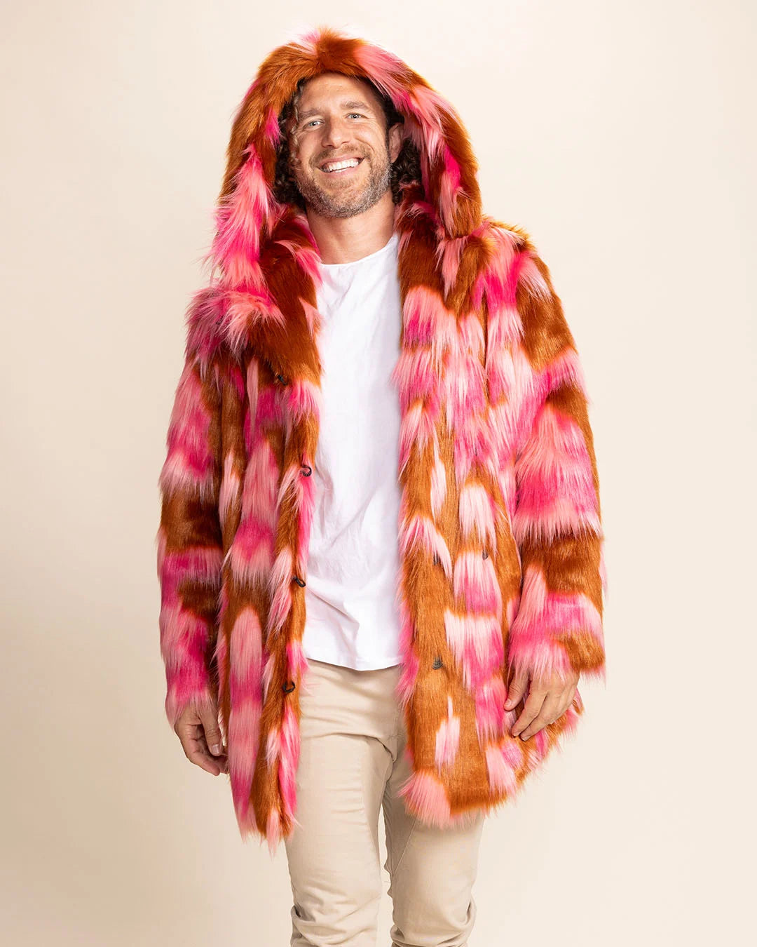 *One Of A Kind* Hooded Faux Fur Coat | Pink Rose Butterfly