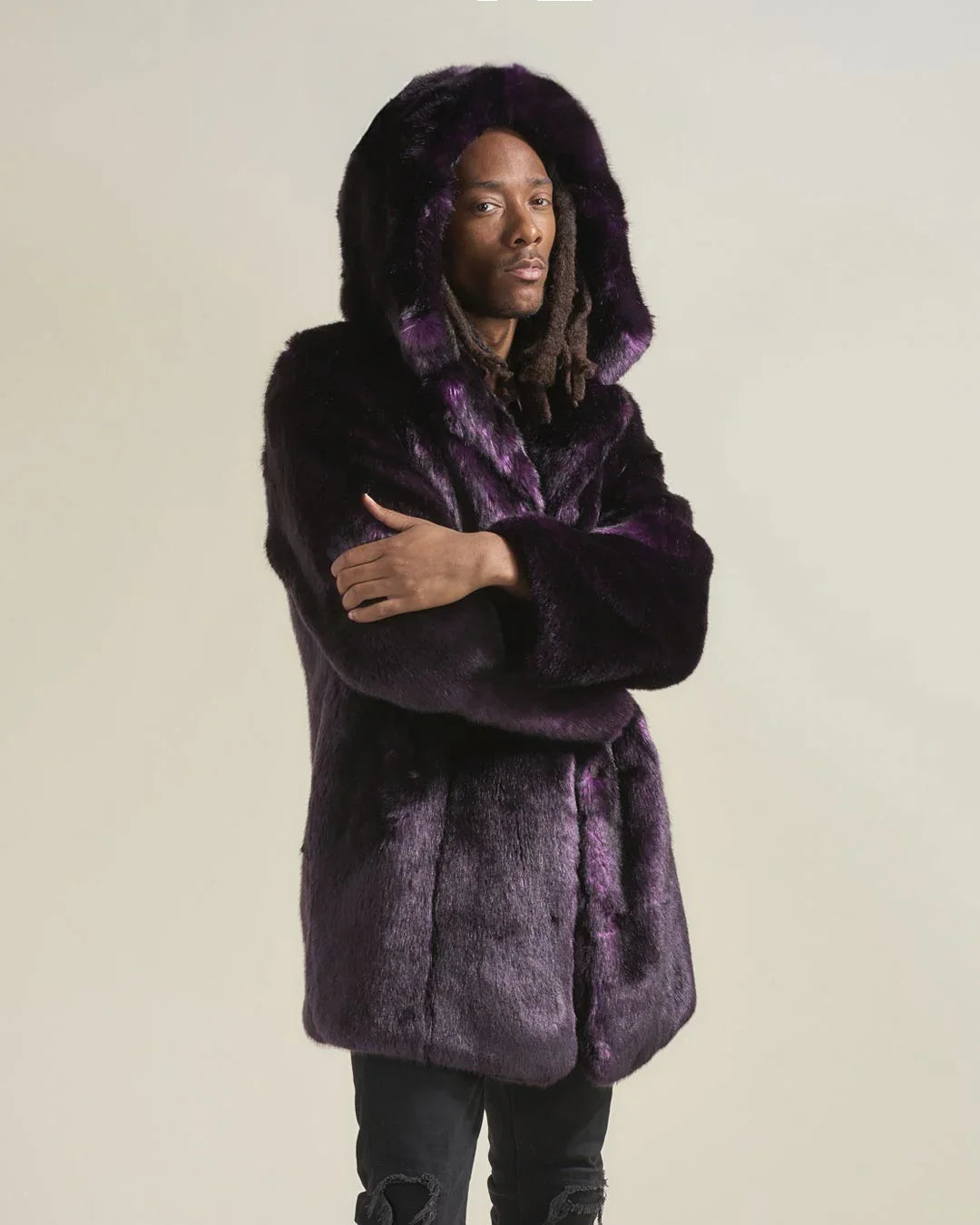 Hooded Men's Faux Fur Coat | Midnight Wolf | Made-To-Order