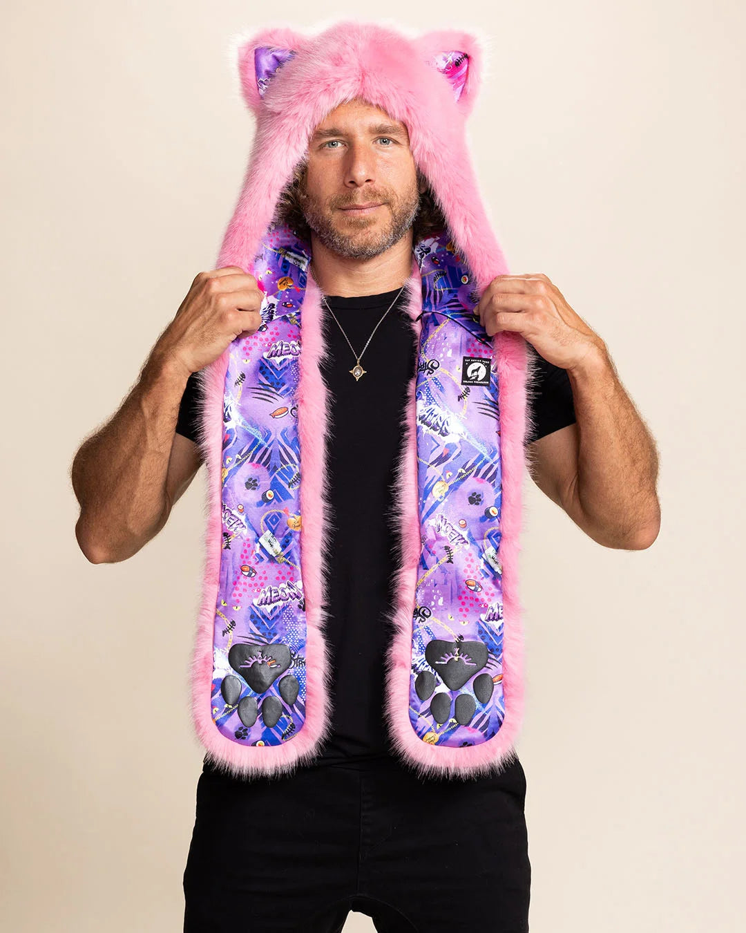 Pink Alley Cat Faux Fur Hood | Men's - SpiritHoods Pink Alley Cat Faux Fur Hood | Men's - SpiritHoods