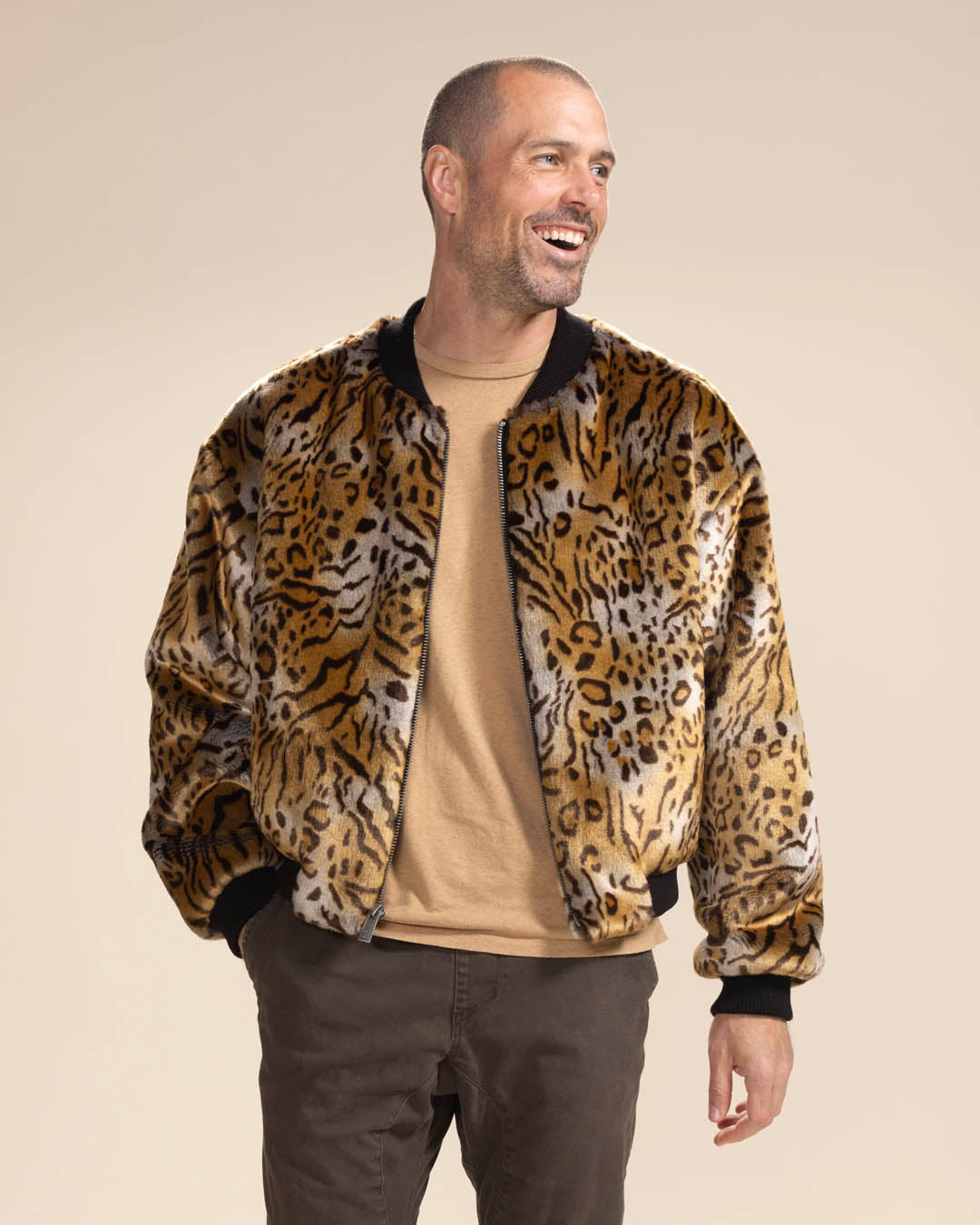 Margay Wild Cat Faux Fur Varsity Jacket | Men&#39;s