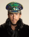Men's Festival Hat - Captain Hat | Sequin Blue Green Hummingbird
