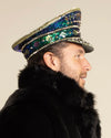 Men's Festival Hat - Captain Hat | Sequin Blue Green Hummingbird