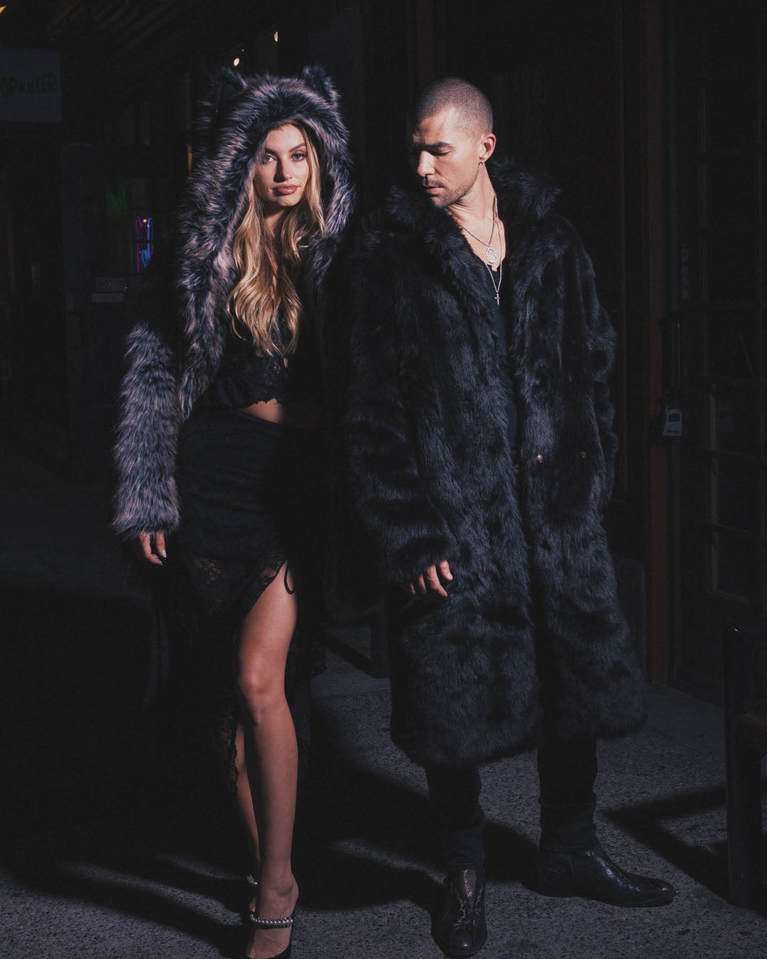 Men's Long Faux Fur Coat | Black Serval S Men's Long Faux Fur Coat | Black Serval S