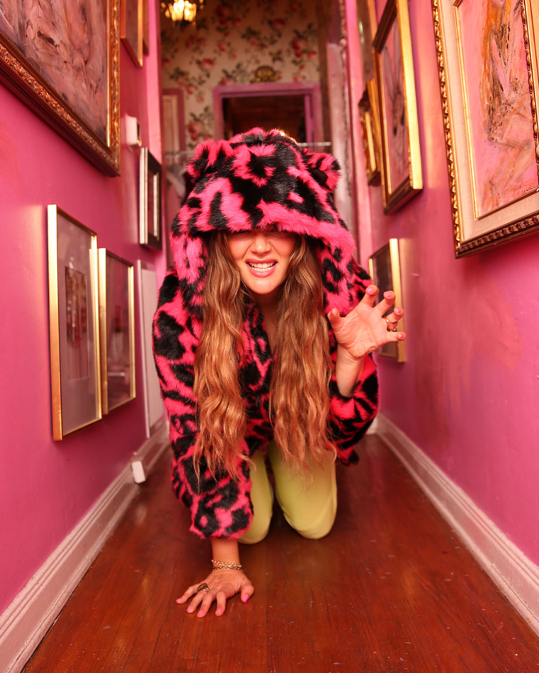 Neon Pink Leopard Classic Faux Fur Coat | Women&#39;s