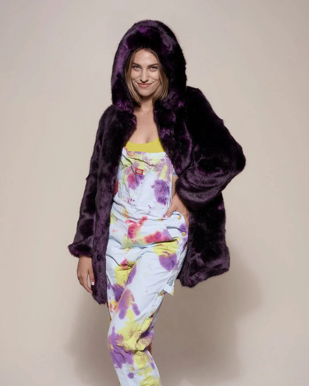 Hooded Women's Faux Fur Coat | Midnight Wolf | Made-To-Order