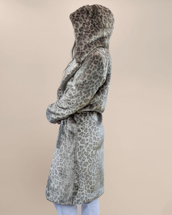 Long Faux Fur Coat Womens | Silver Leopard Print - SpiritHoods