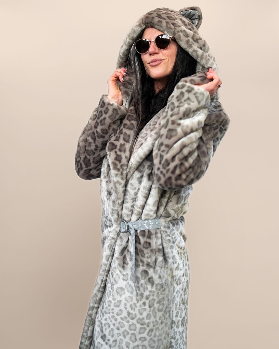Long Faux Fur Coat Womens | Silver Leopard Print - SpiritHoods Long Faux Fur Coat Womens | Silver Leopard Print - SpiritHoods