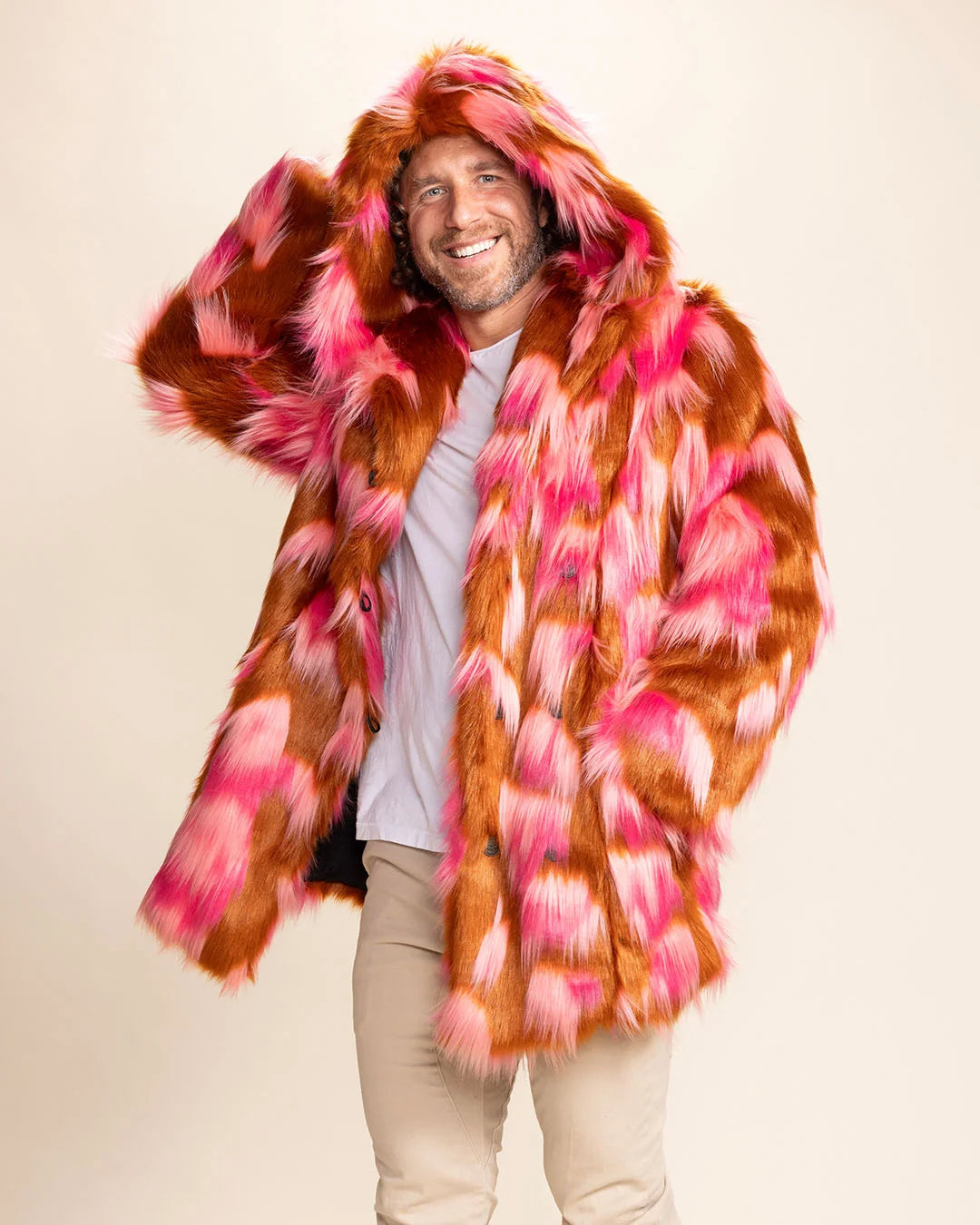 *One Of A Kind* Hooded Faux Fur Coat | Pink Rose Butterfly