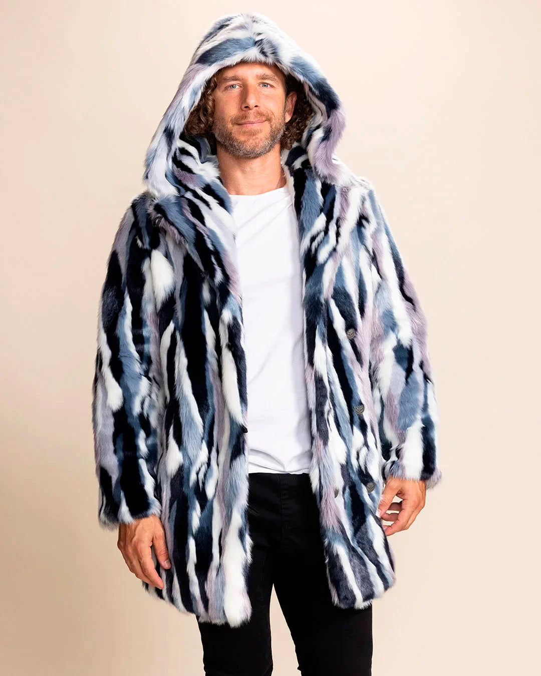 Hooded Men's Faux Fur Coat | Blue Lucky Rabbit