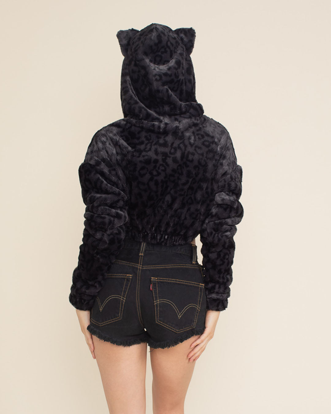 Slate Leopard Classic Ultra Soft Faux Fur Crop Hoodie | Women&#39;s