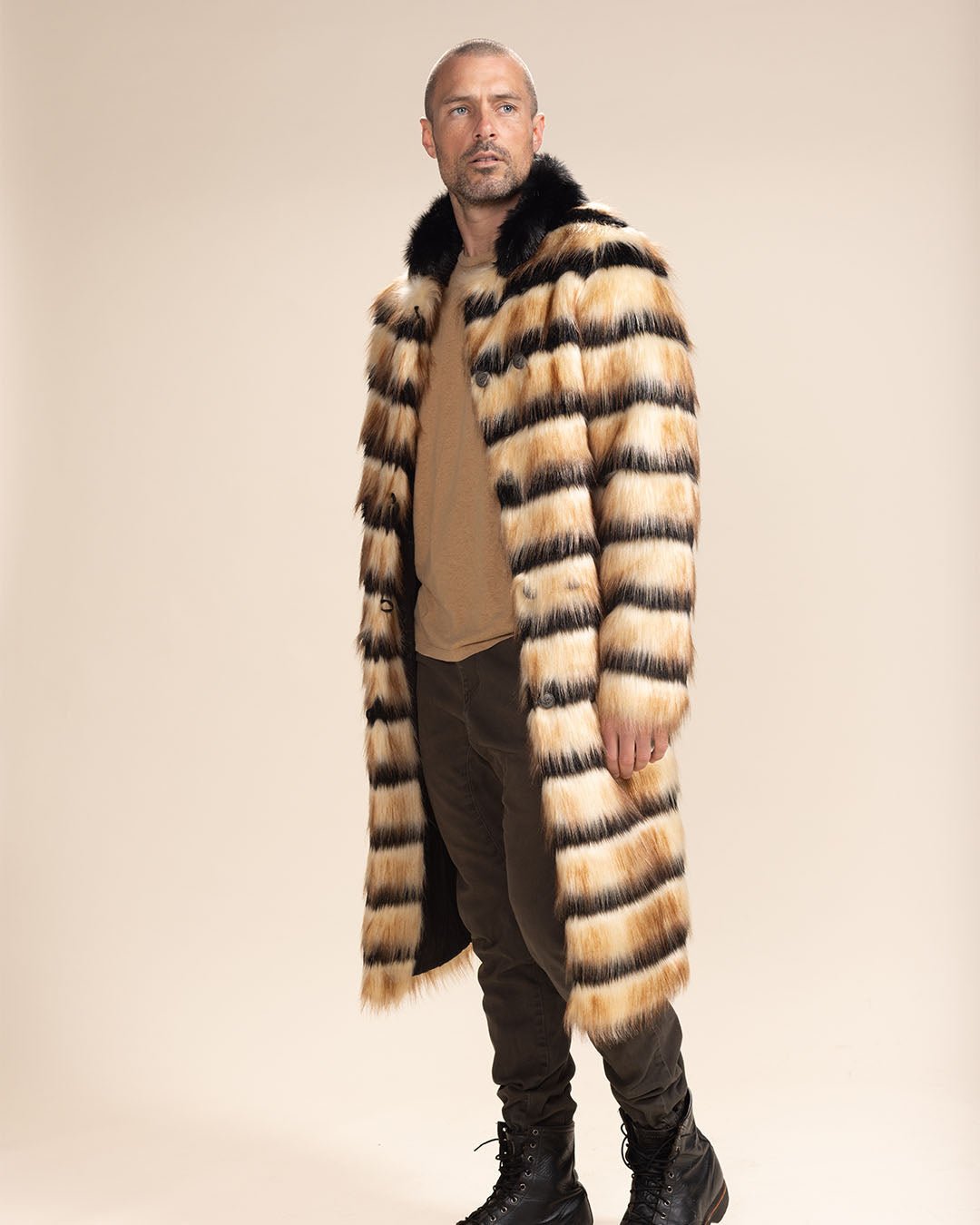 mens long winter dress coat Men's Long Faux Fur Coat