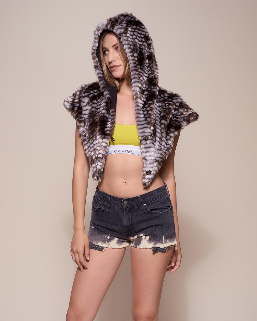 Grey and Black Viper Collector Edition Faux Fur Shawl on Female