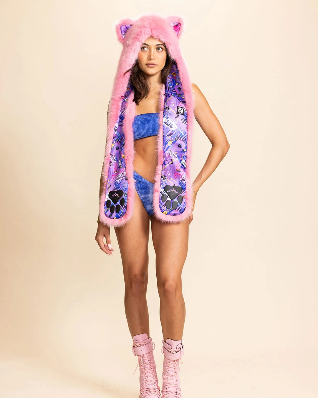 Pink Alley Cat Faux Fur Hood | Women's
