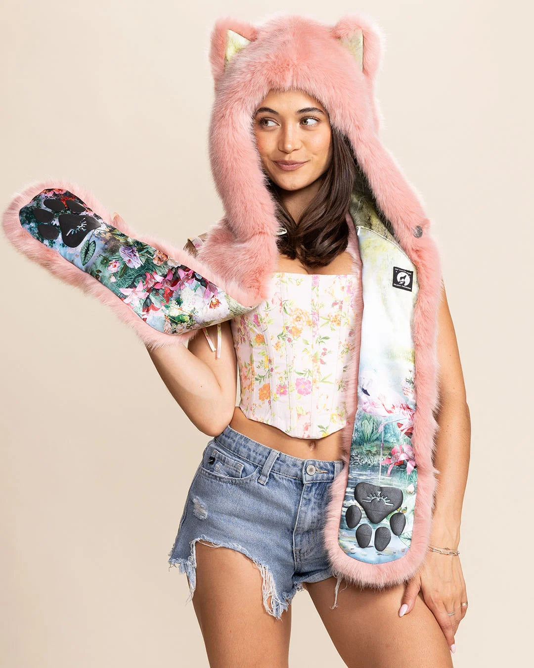 Pink Caribbean Wolf Faux Fur Hood | Women's