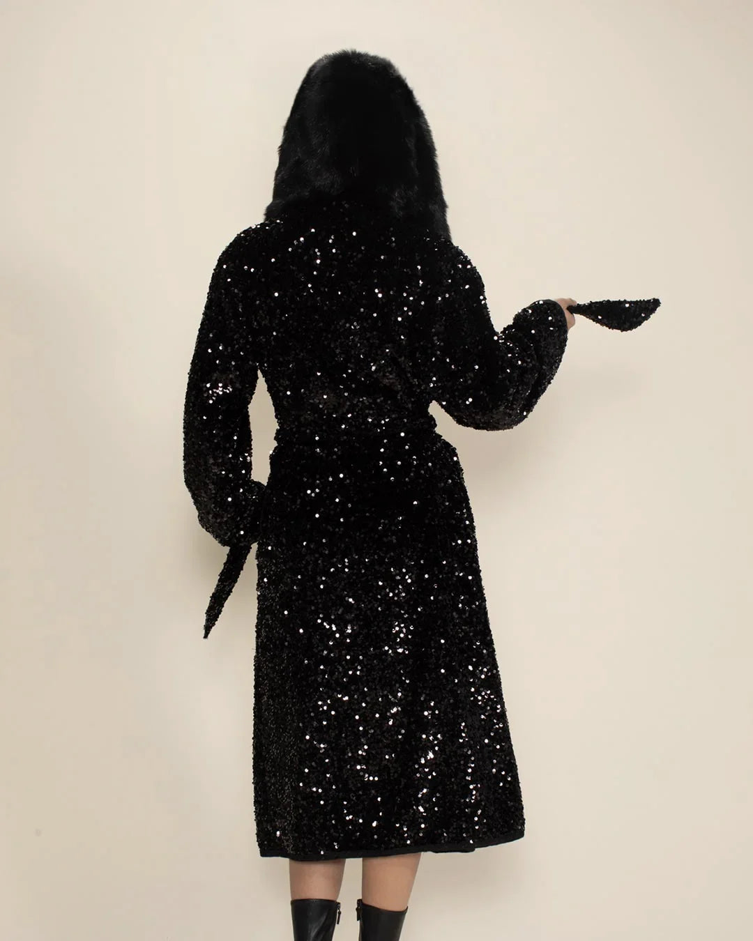 Hooded Women's Long Sequin Coat | Black Panther | Made-To-Order