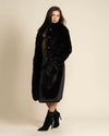 Women's Long Faux Fur Coat | Black Serval