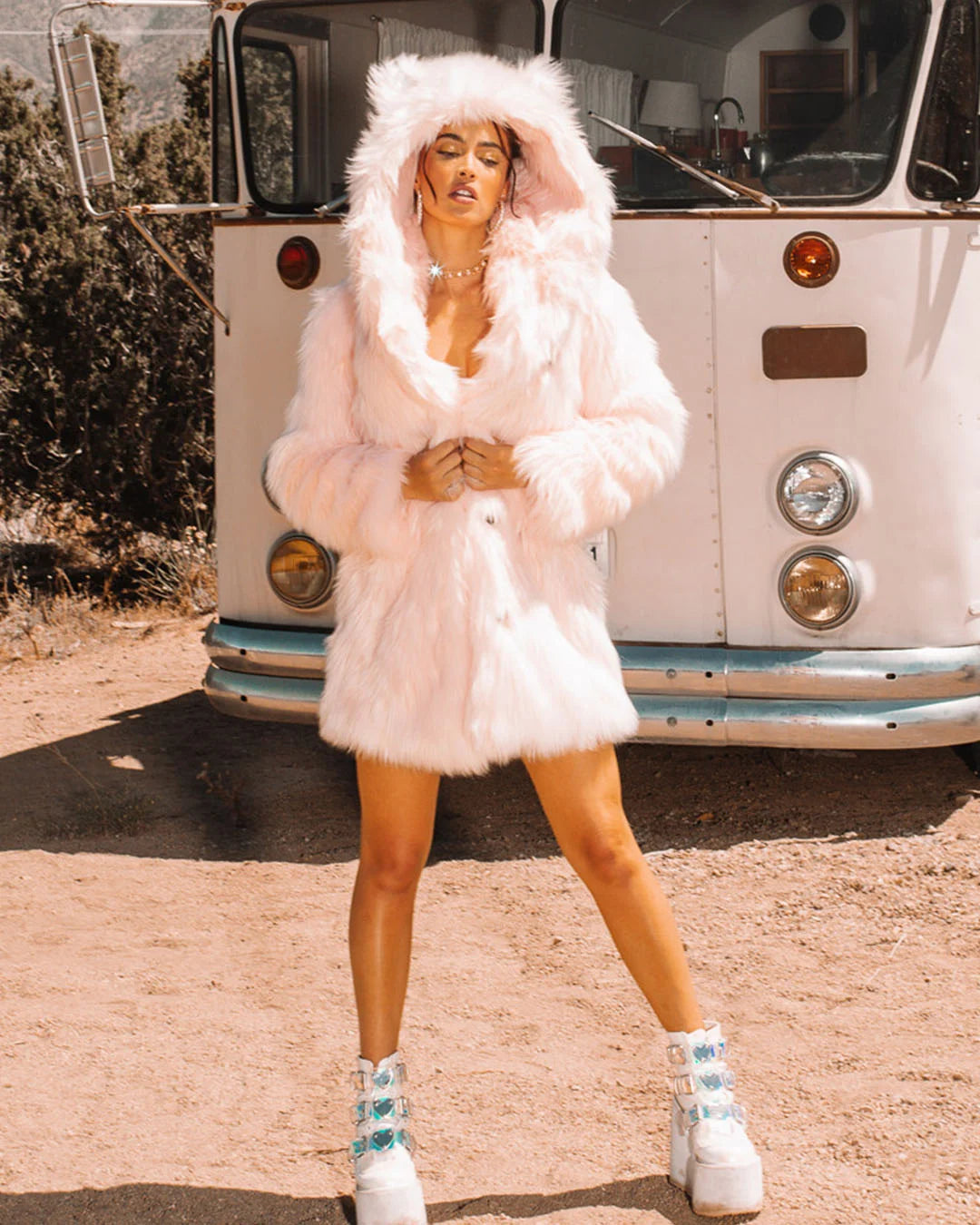 Pink Faux Fur Coat Womens | Flamingo Wolf - SpiritHoods Pink Faux Fur Coat Womens | Flamingo Wolf - SpiritHoods