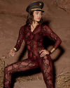 Women's Full Body Lace Bodysuit | Red Garnet Snakeskin