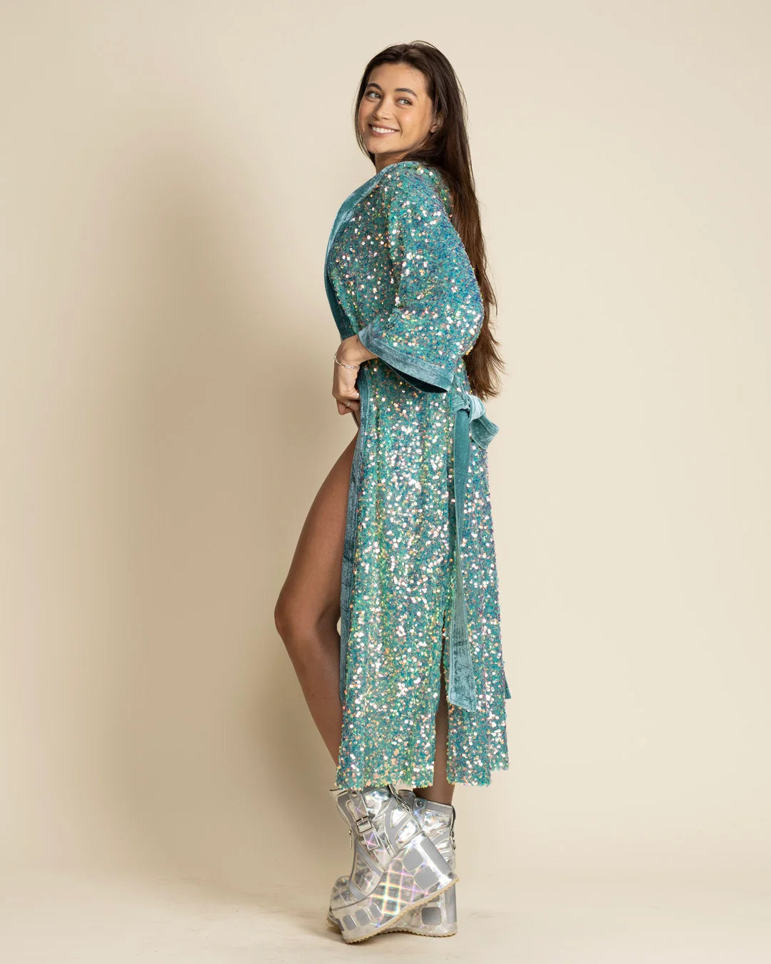 Women's Sequin Kimono | Firefly of the Sea S-M / turquoise/iridescent/sequins Women's Sequin Kimono | Firefly of the Sea S-M / turquoise/iridescent/sequins