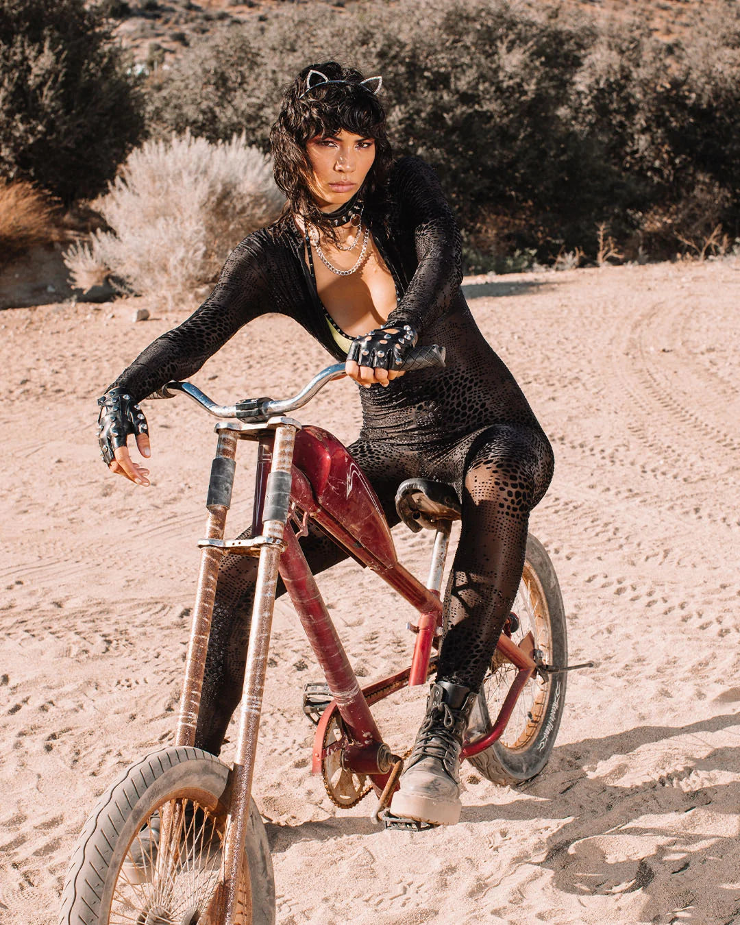 Women's Black Full Bodysuit | Black Snakeskin