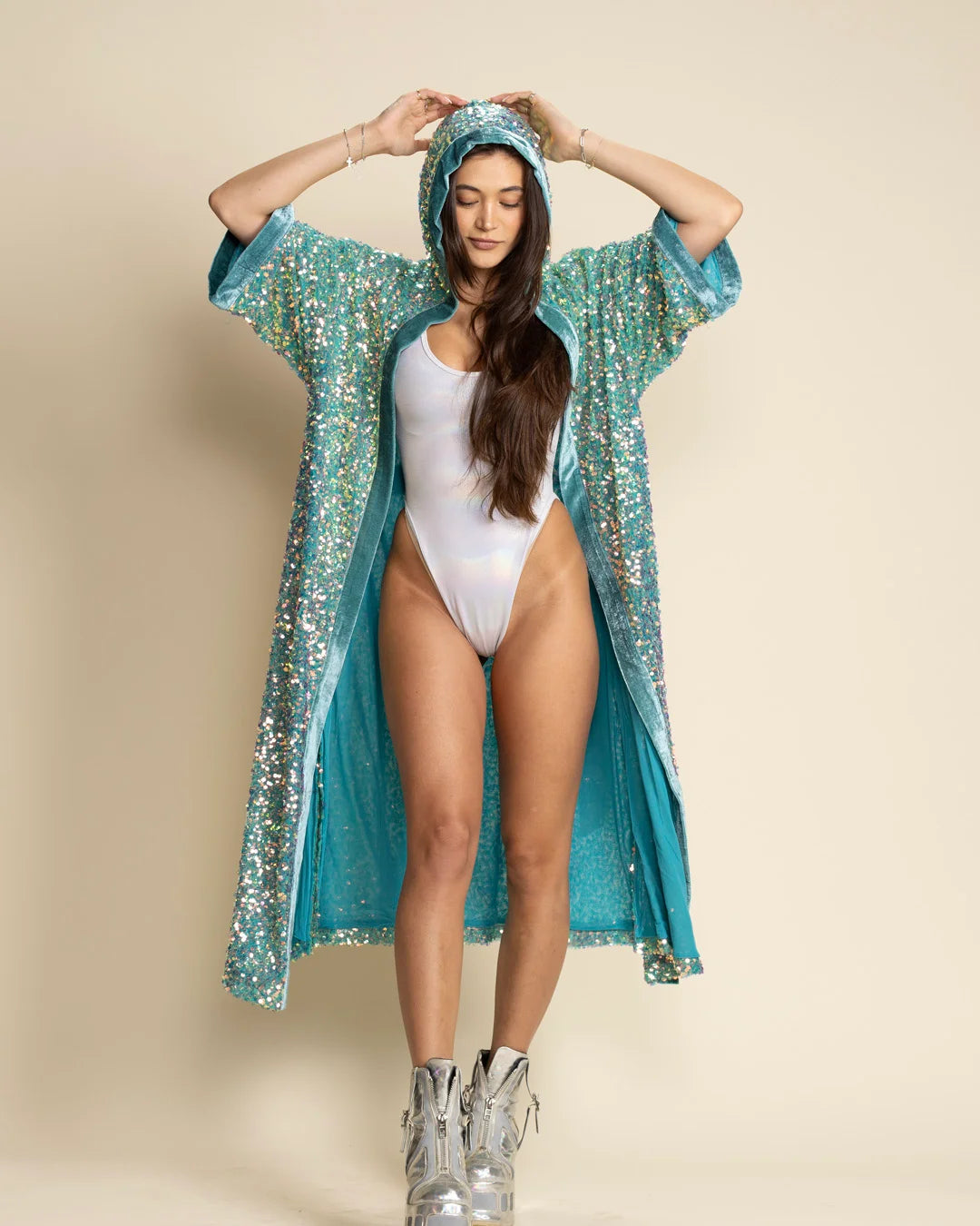 kimono sequin dress Rainbow Pride Sequin Bell Sleeve Kimono Inspired Festival Robe Plus Size Available