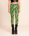Women's Velvet Leggings | Neon Green Leopard