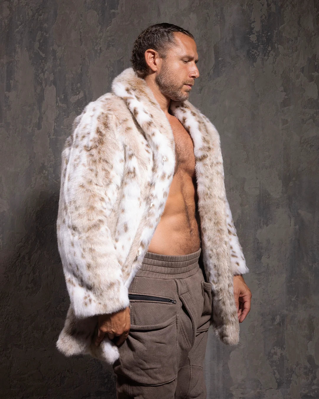 Men's Faux Fur Coat | Siberian Snow Leopard
