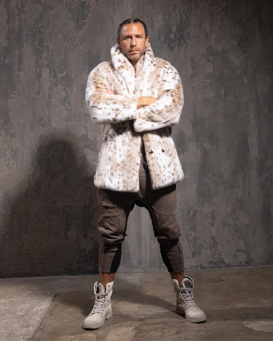 Men's Faux Fur Coat | Siberian Snow Leopard
