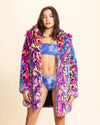 Classic Women's Pink & Blue Faux Fur Coat | Neon Disco Cat