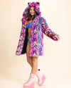 Classic Women's Pink & Blue Faux Fur Coat | Neon Disco Cat