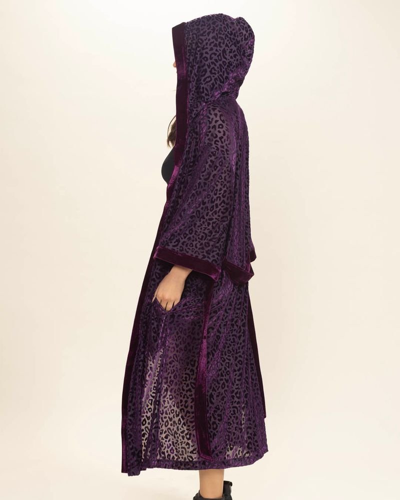 Women's Velvet Kimono | Purple Leopard