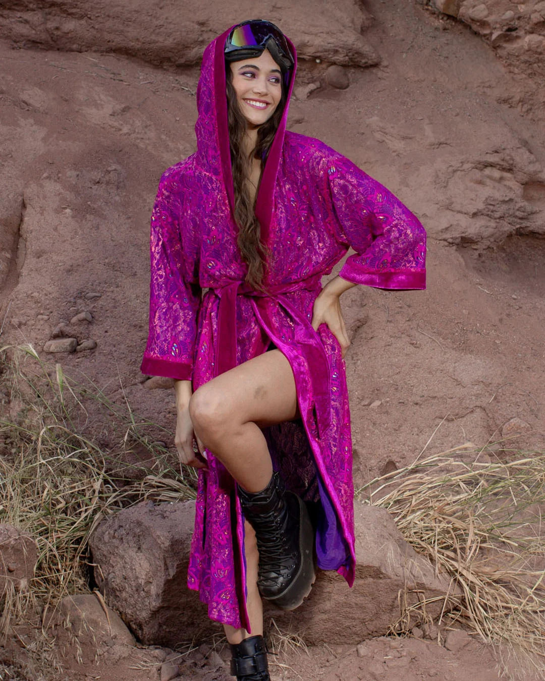 Women's Festival Kimono | Metallic Pink Butterfly